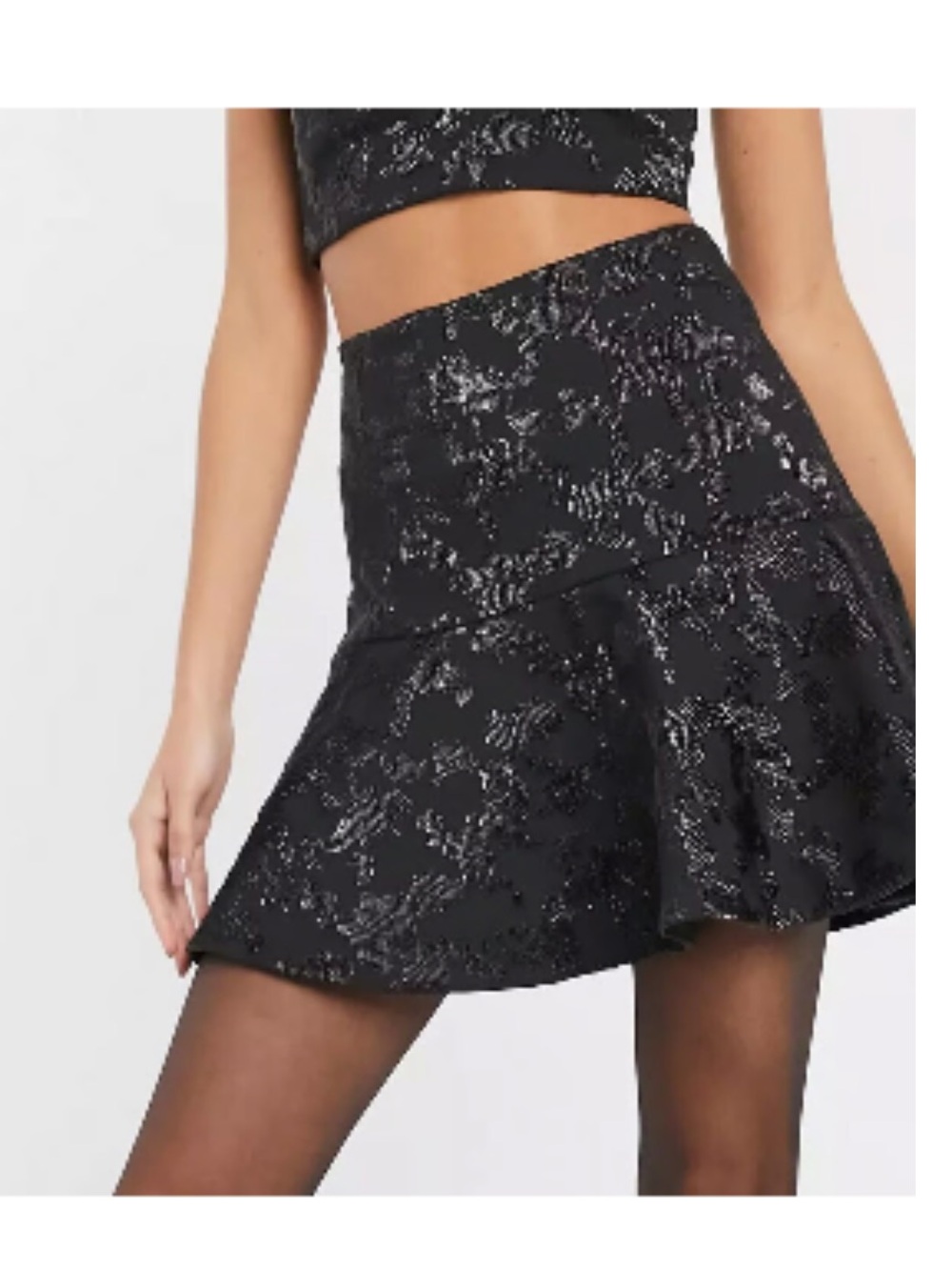 Stockholm Atelier & Other Stories Sz 6 Black Metallic Flounce Skirt